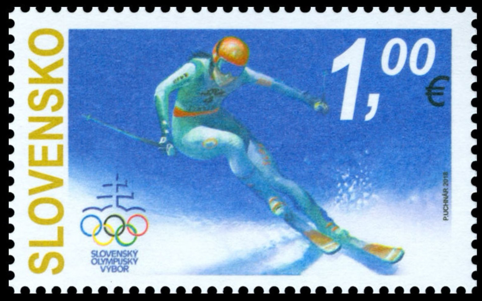 почтовая марка Олимпиады Пхёнчхан 2018 Словения